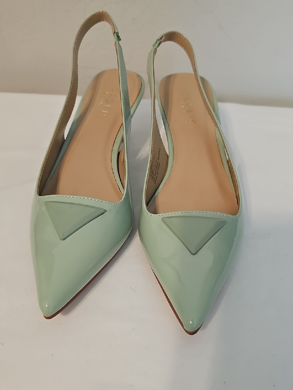 Torgeis Slingback Pointed-Toe Flats in Mint Green